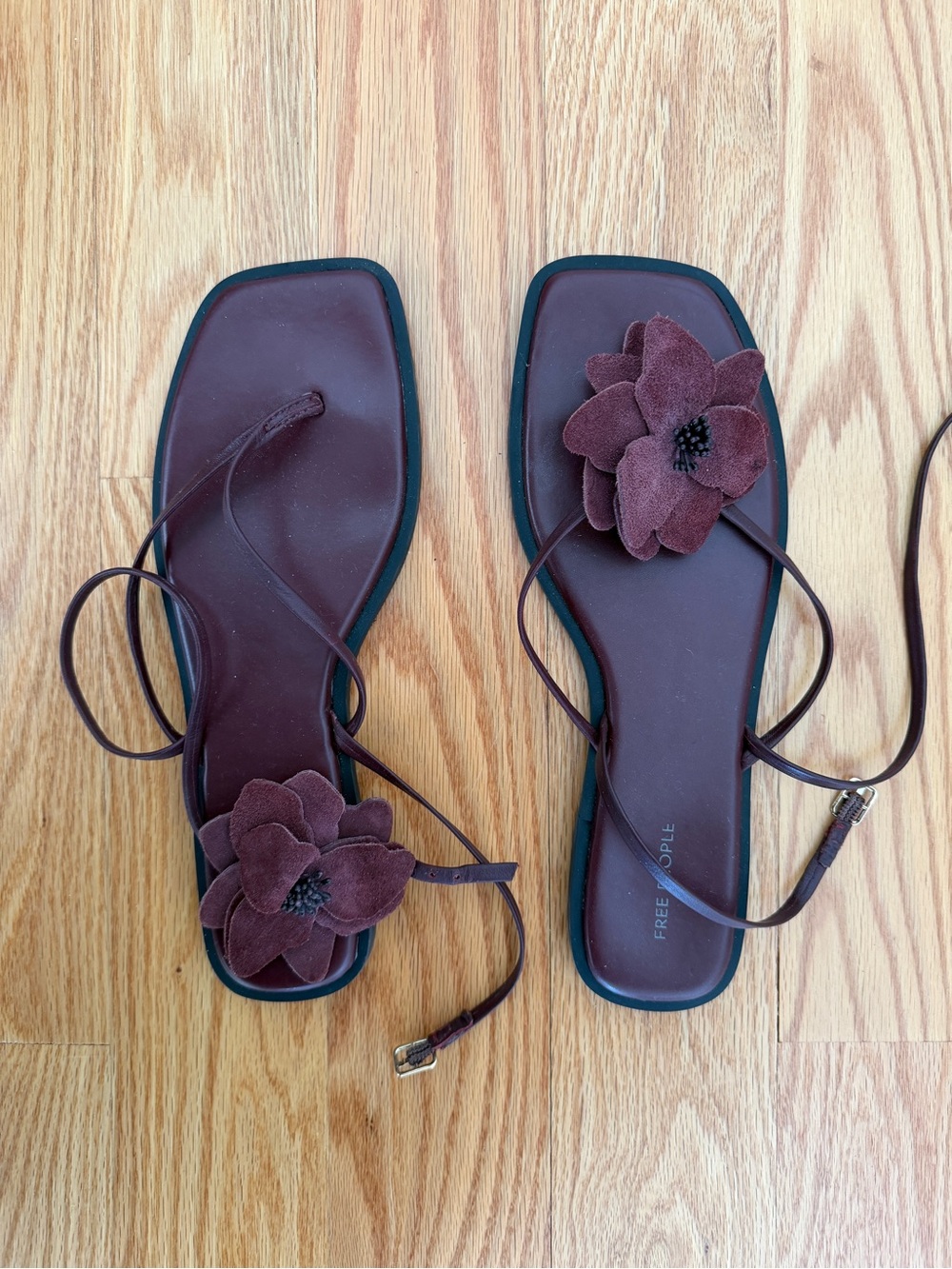 Free People Maroon Suede Floral Lace-Up Sandals